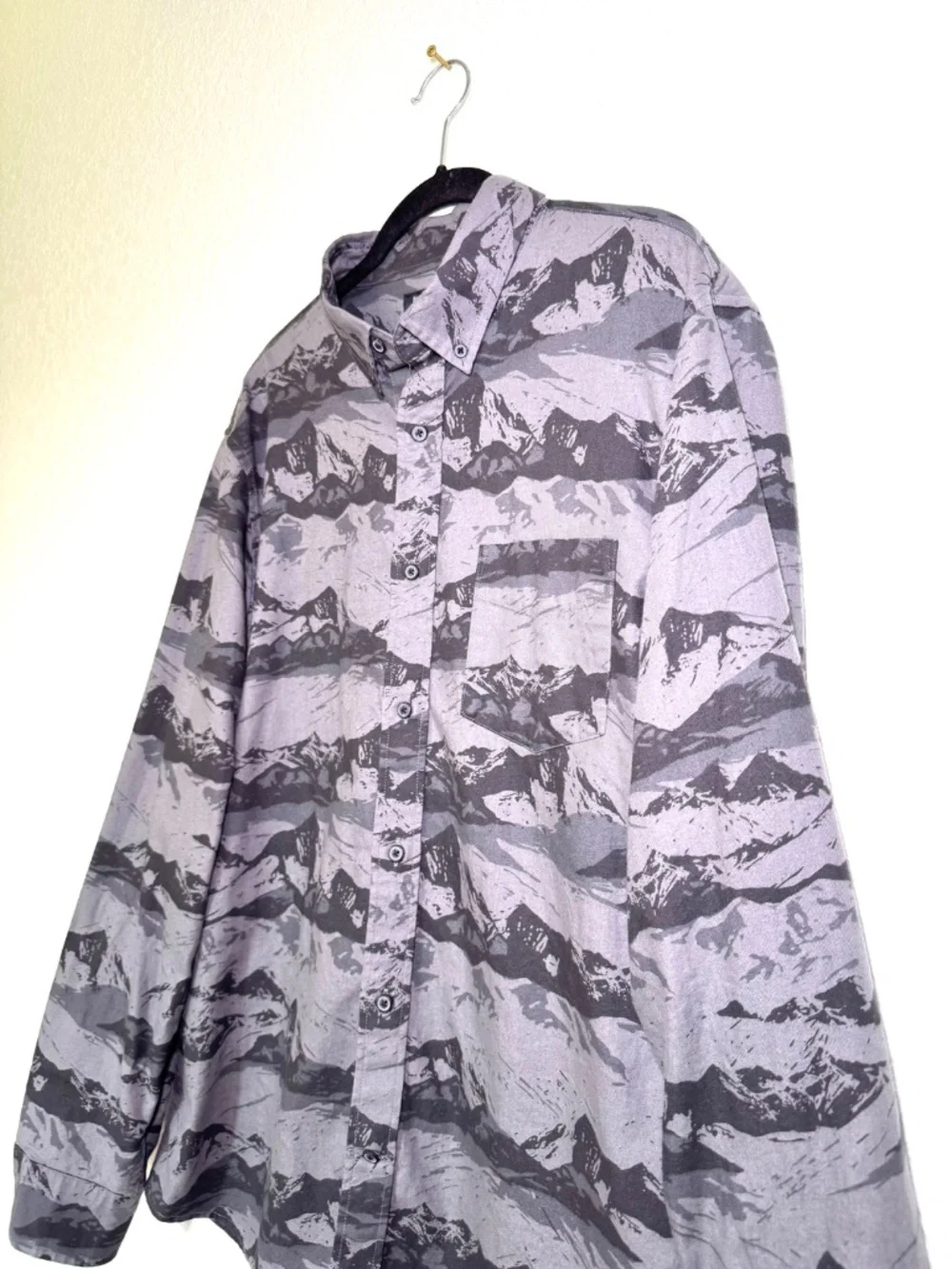 Banana Republic Luxe Flannel Shirt Men's L Slim Fit Gray Mountains 100% Cotton